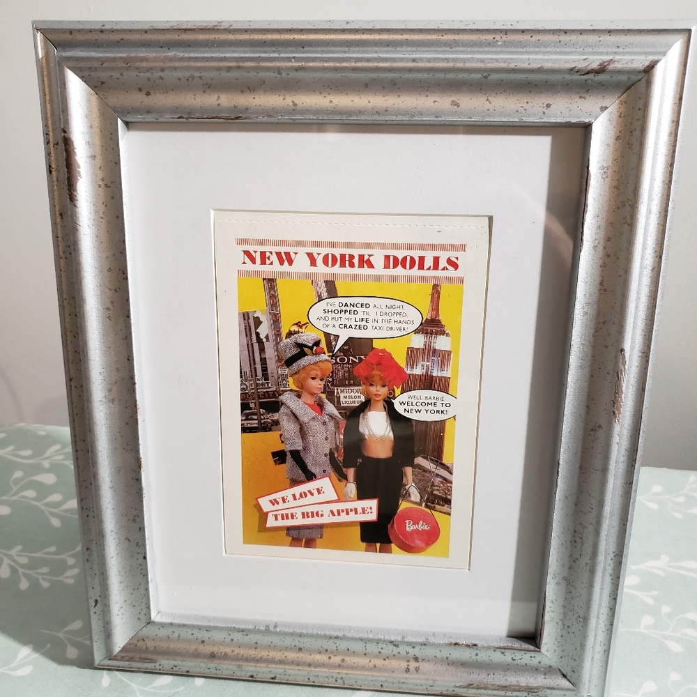 2/$39.  Barbie 1990 Postcard in a silver shabby chic frame.